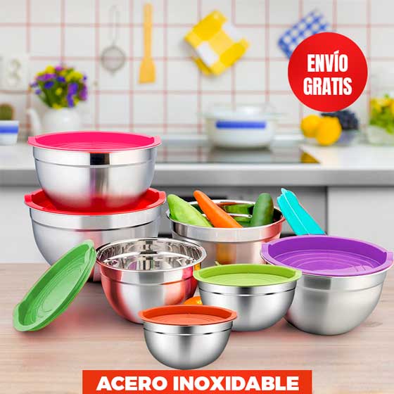 🥗 Set de 7 Bowls de Acero Inoxidable + Regalo 🎁