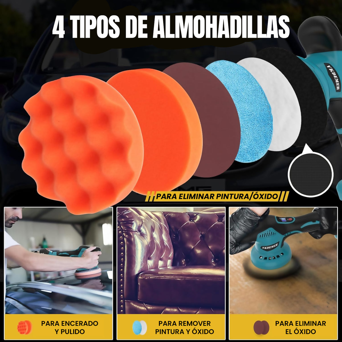 Pulidora Multiuso para Autos | 8 Velocidades, Doble Batería y Cargador