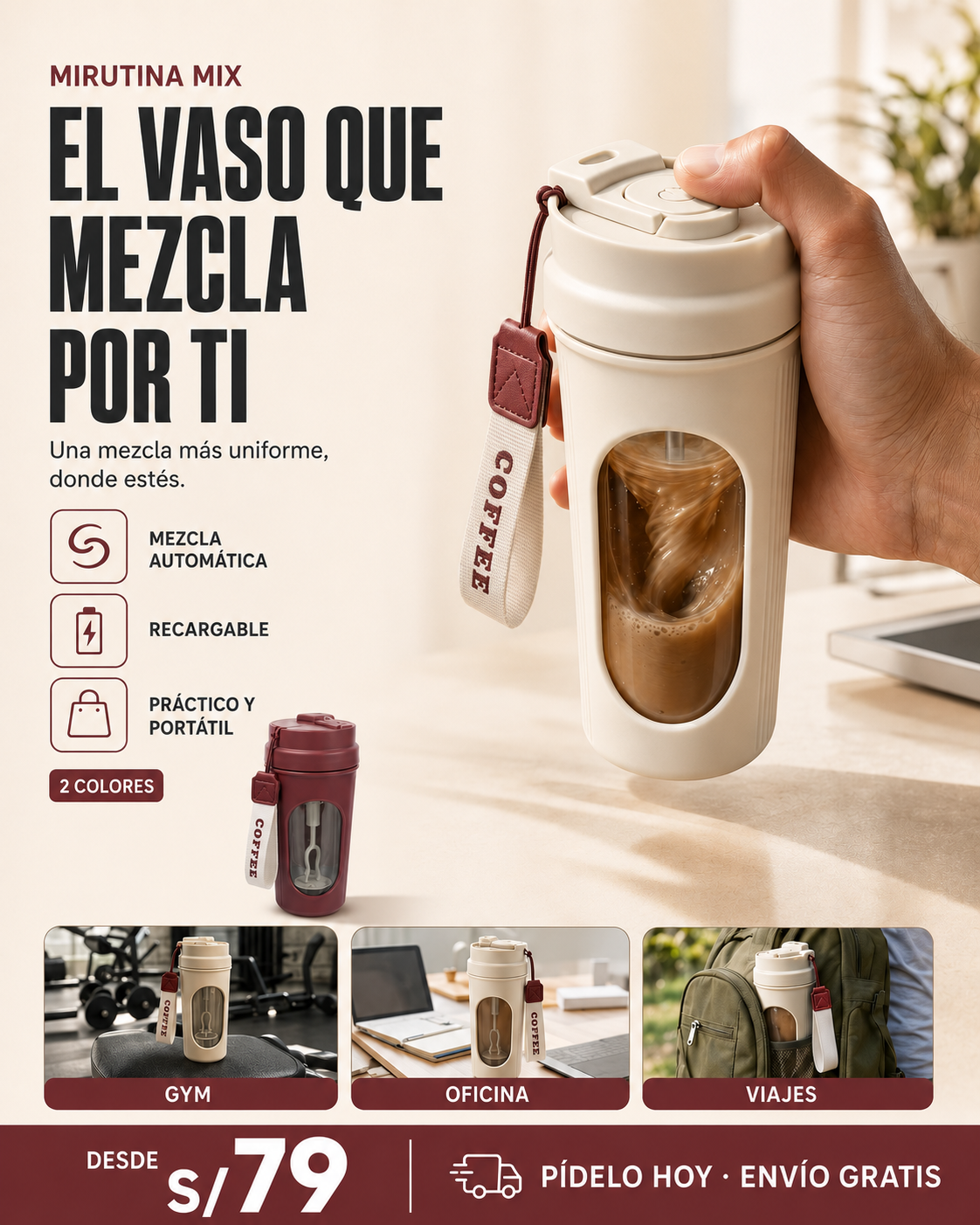 Vaso Mezclador Eléctrico Recargable