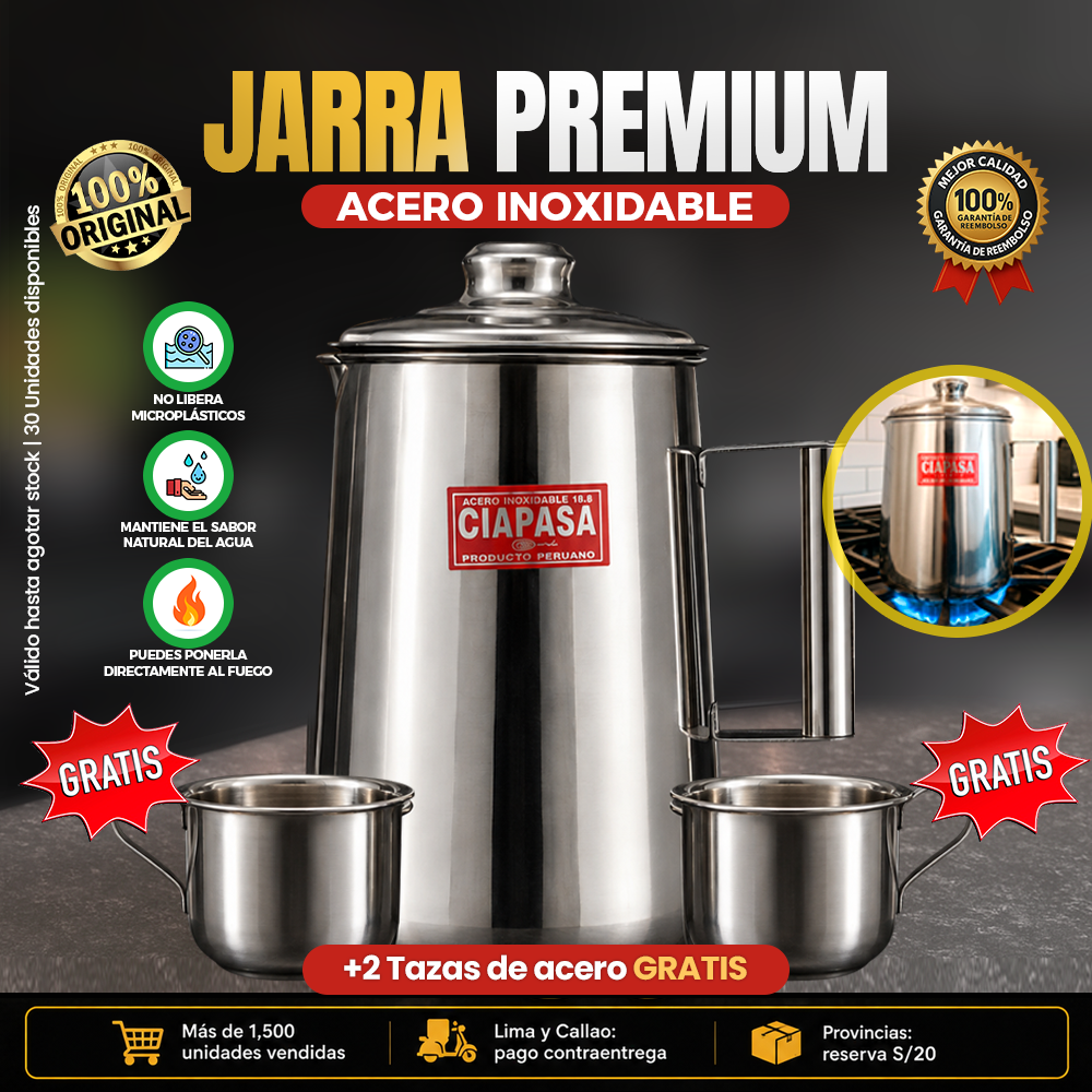 Jarra Premium — Edición Especial con 2 Tazas de Acero Gratis 🎁