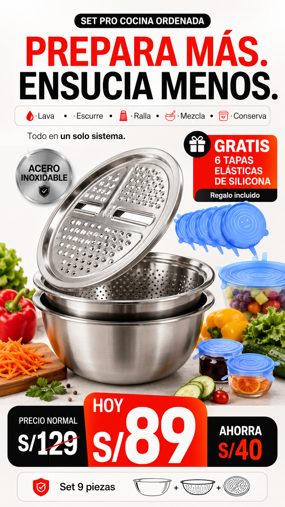 SET PRO COCINA ORDENADA — 9 PIEZAS 🎁
