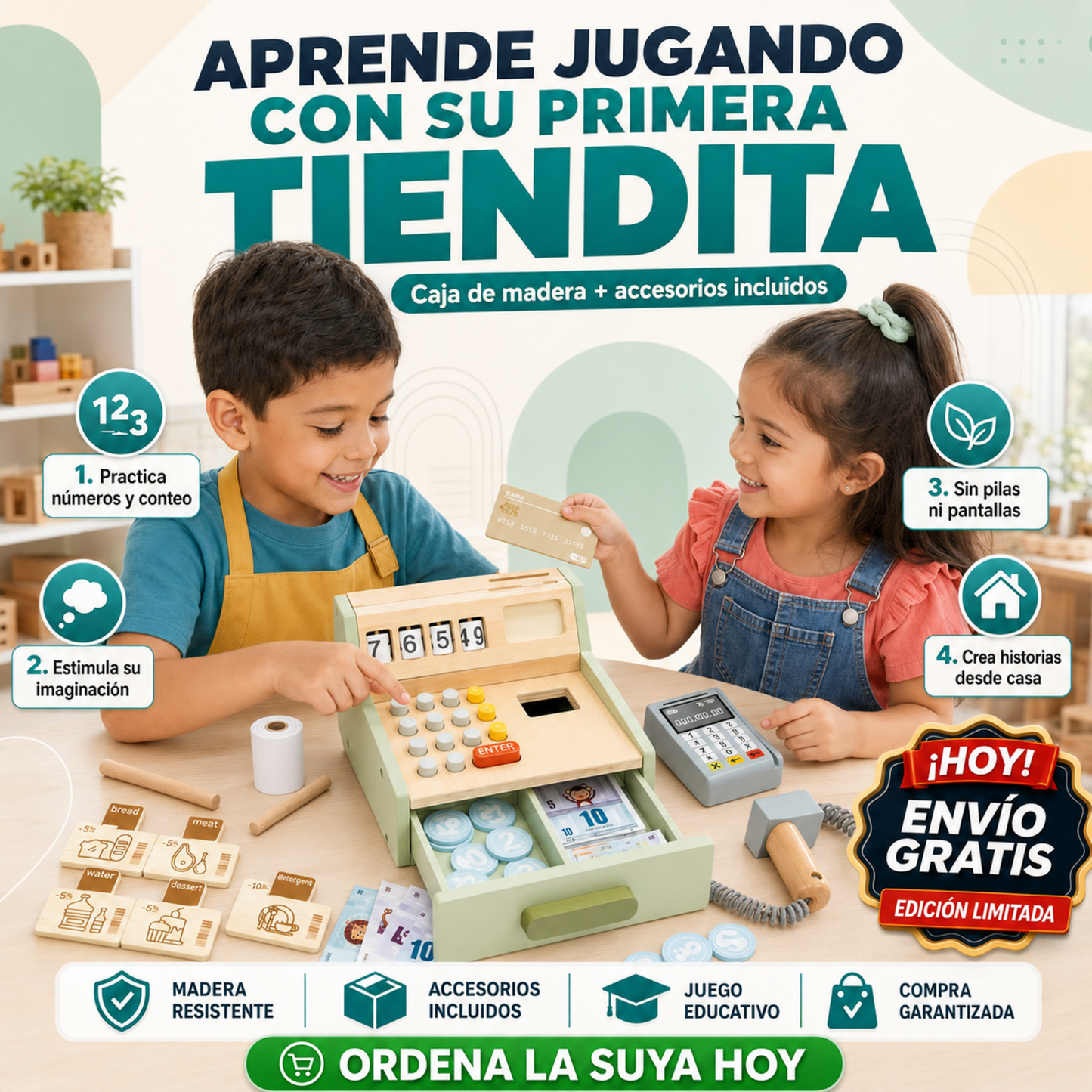 Mi Primera Tiendita™ | Caja Registradora Educativa de Madera