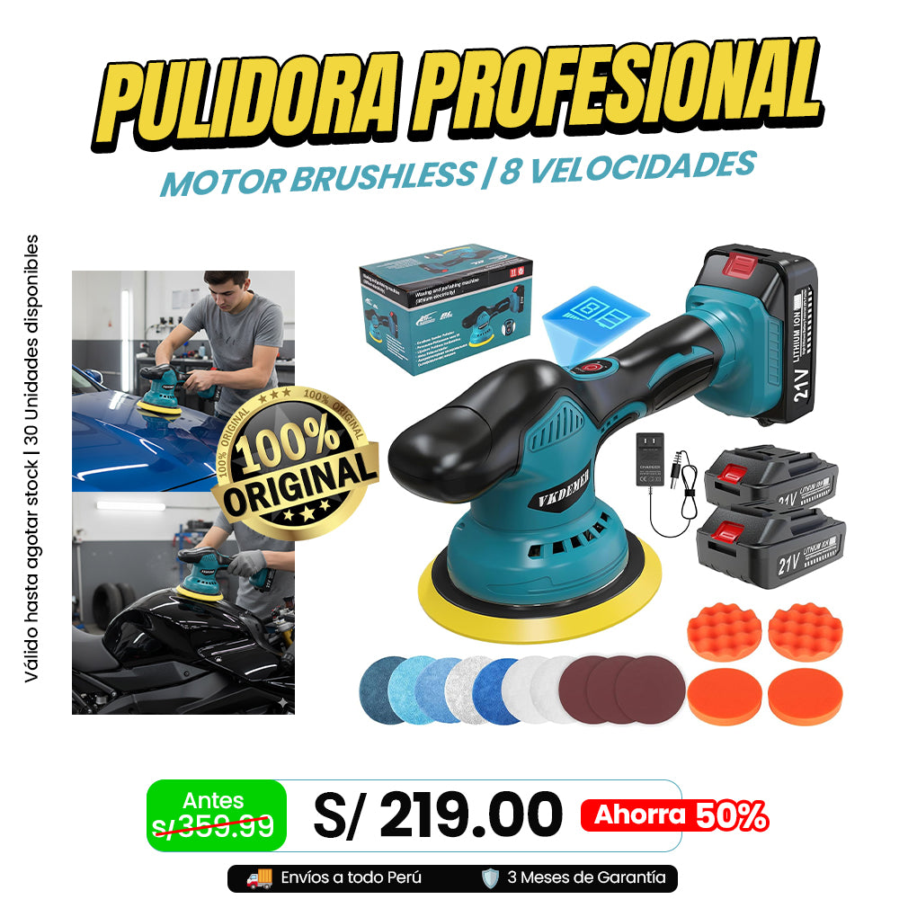 Pulidora Multiuso para Autos | 8 Velocidades, Doble Batería y Cargador