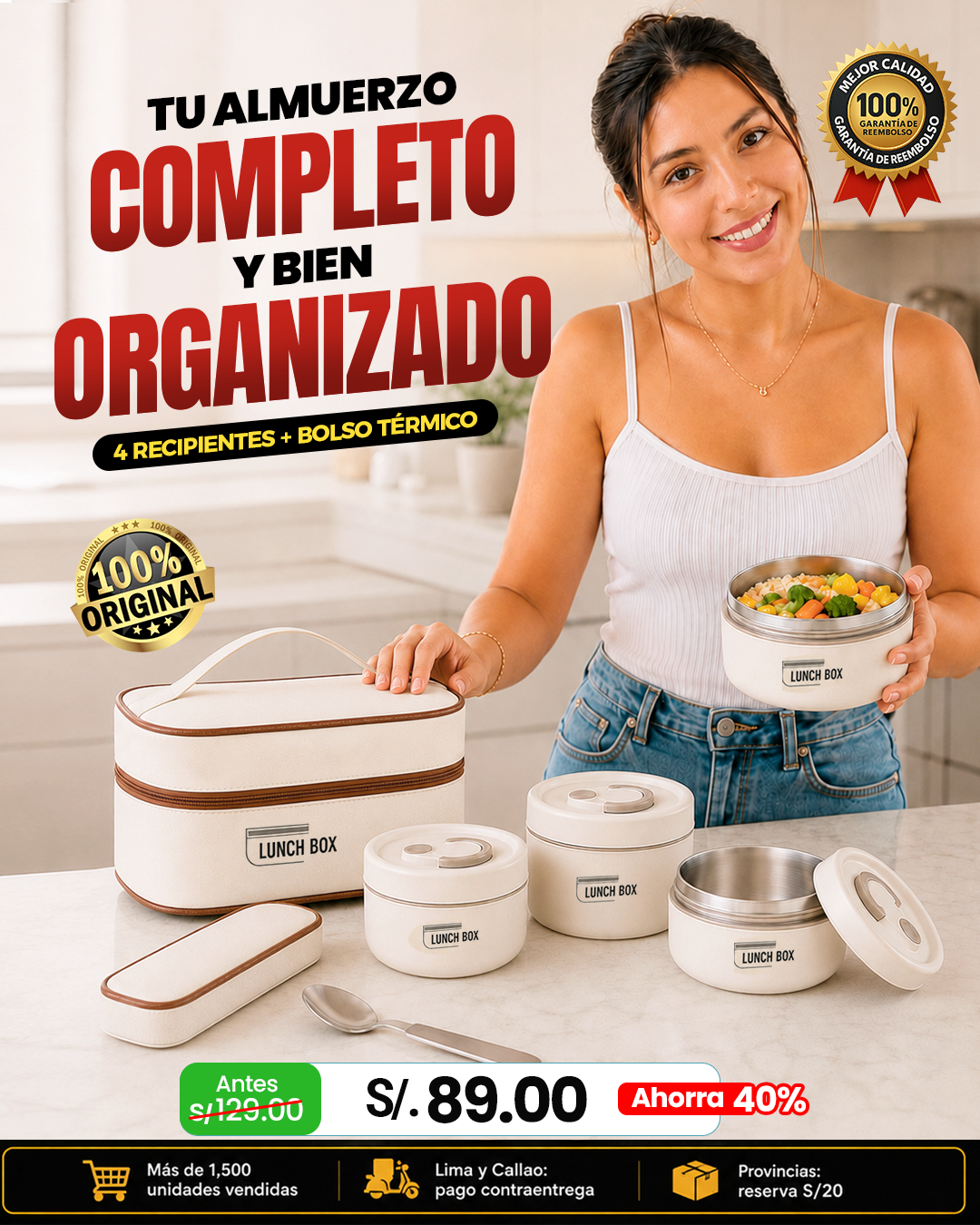 LunchBox Premium 4 Recipientes de acero 🎁