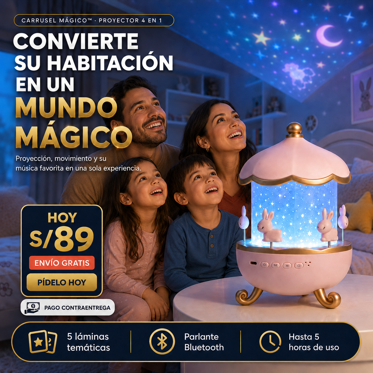 CARRUSEL MÁGICO™ - Proyector infantil 4 en 1 con Bluetooth