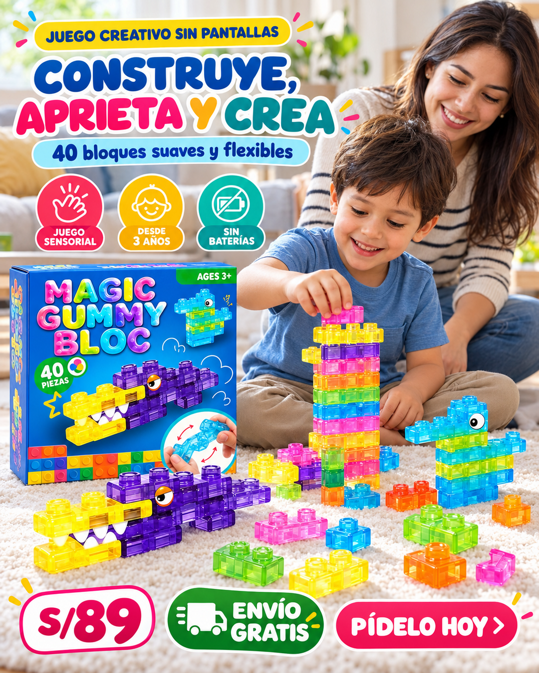 CreaFlex Kids | Bloques Sensoriales de 40 Piezas