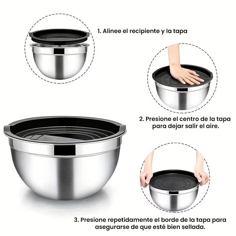 🥗 Set de 7 Bowls de Acero Inoxidable + Regalo 🎁