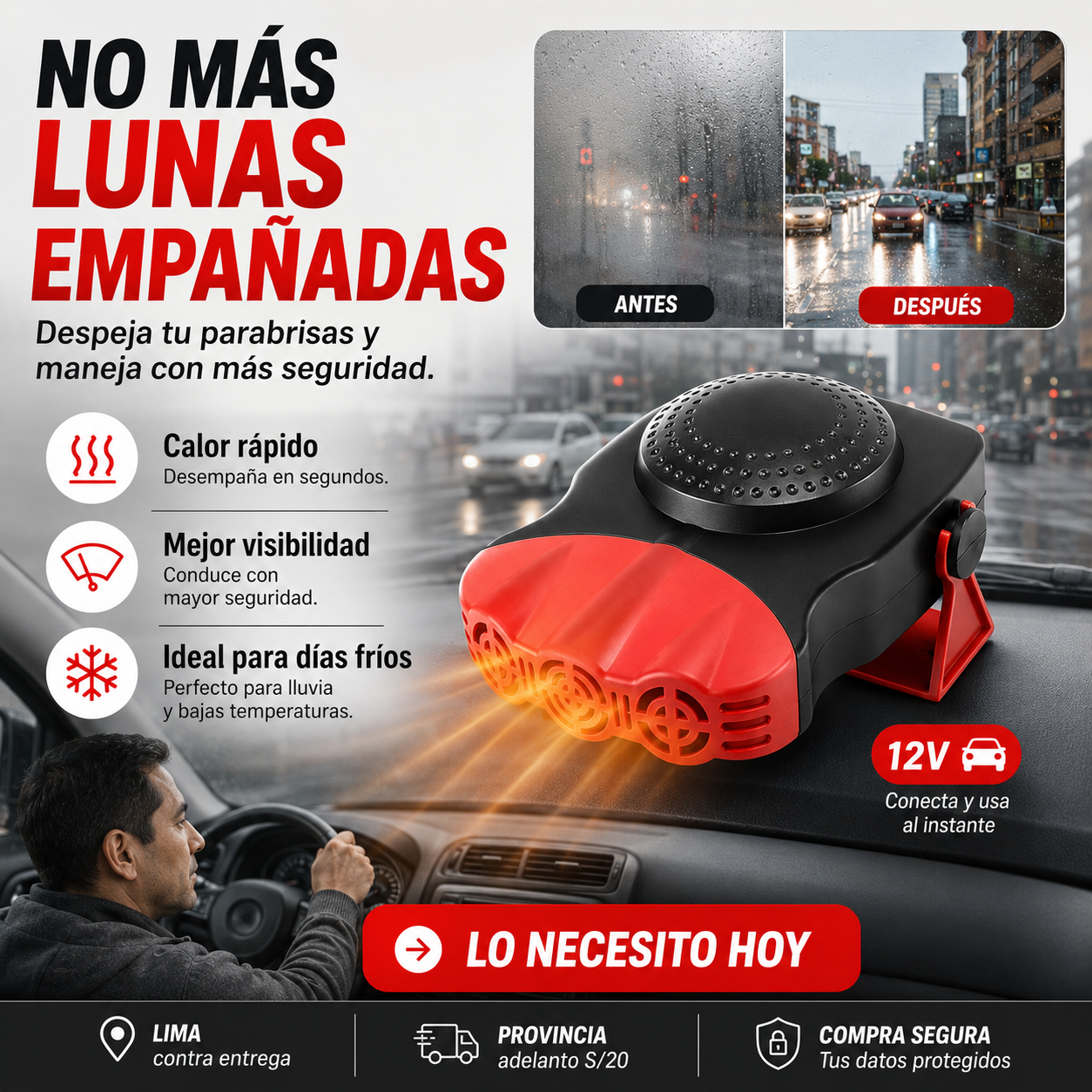 Calefactor De Auto 2 En 1 Ventilador Y Calefactor 200w