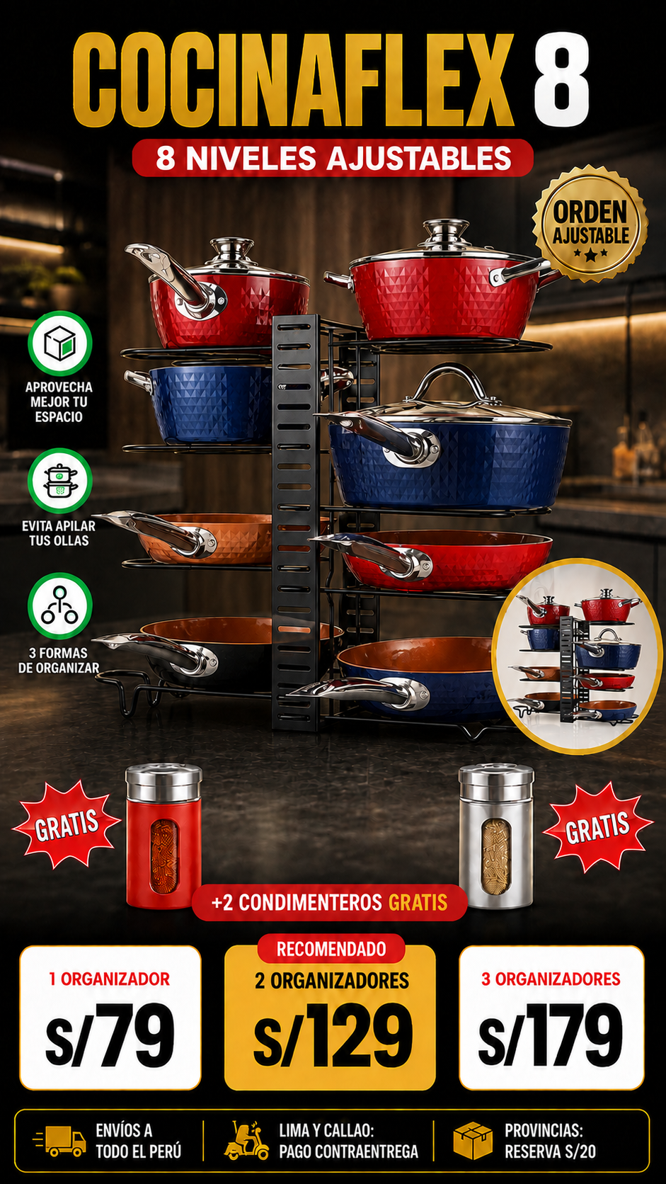Organizador CocinaFlex 8 + 2 Condimenteros Gratis 🎁