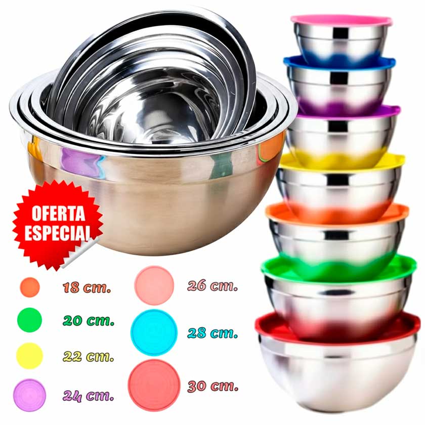 🥗 Set de 7 Bowls de Acero Inoxidable + Regalo 🎁