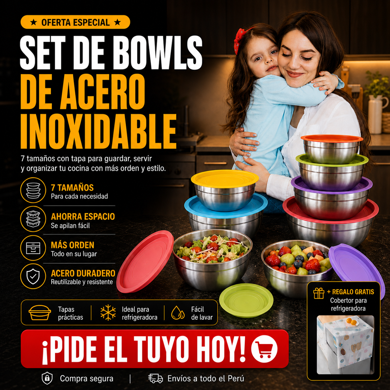 Set de 7 Bowls Acero Premium + Regalo 🎁