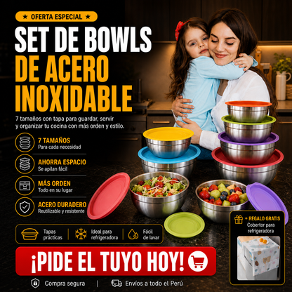 Set de 7 Bowls Acero Premium + Regalo 🎁