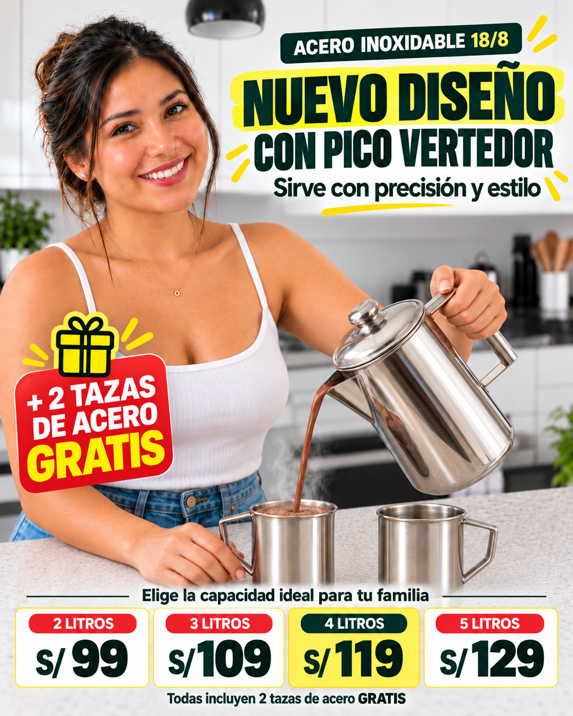 Jarra Precisión — Acero Inoxidable + 2 Tazas de Regalo 🎁