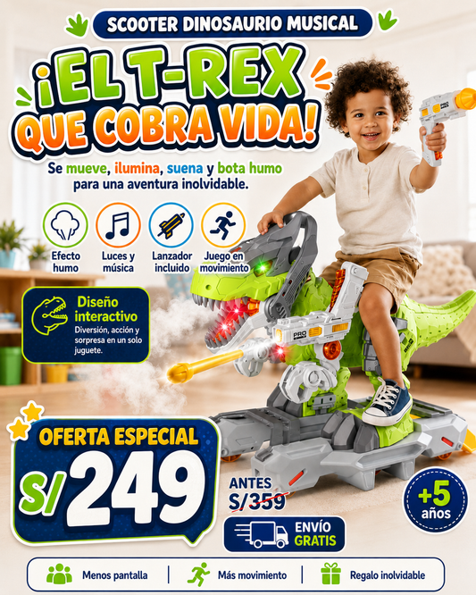 Scooter Dinosaurio Musical con Humo 🦖