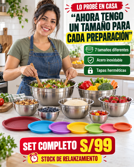 BowlPro 7™ — Set de Bowls de Acero Inoxidable con Tapas Herméticas