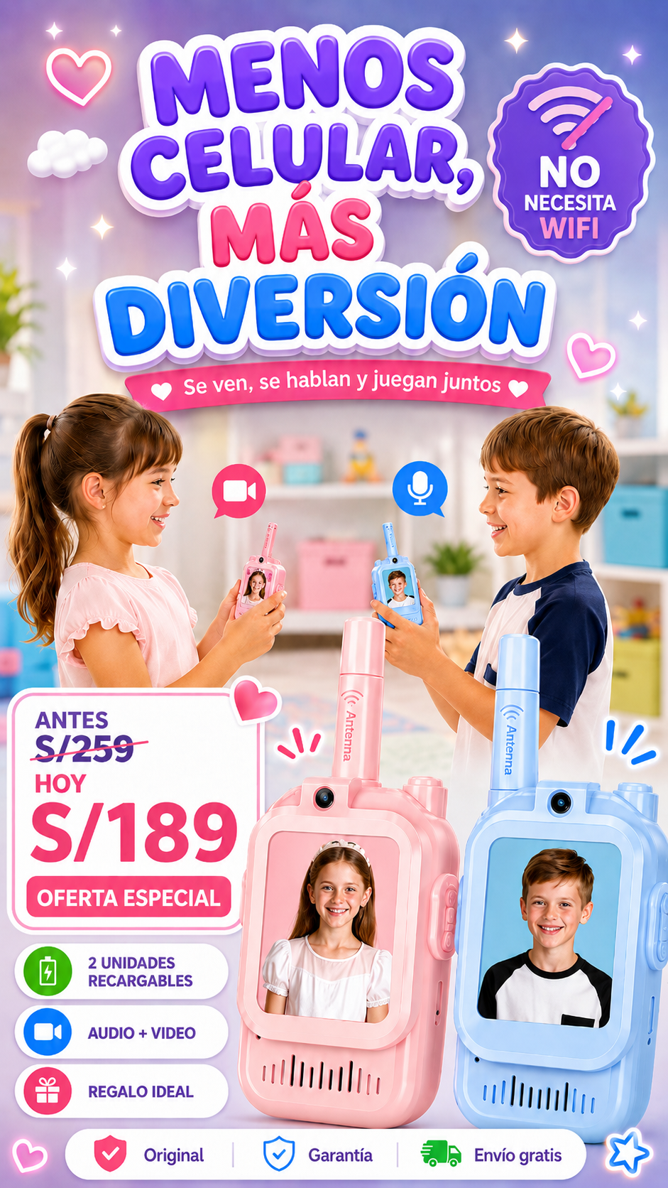 Walkie Talkie con cámara para niños — Pack x2