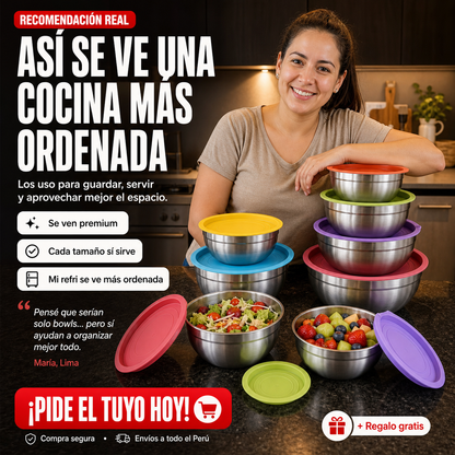 Set de 7 Bowls Acero Premium + Regalo 🎁