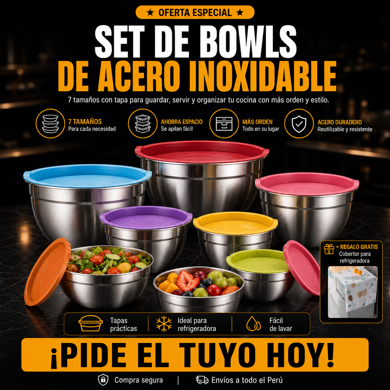 Set de 7 Bowls Acero Premium + Regalo 🎁
