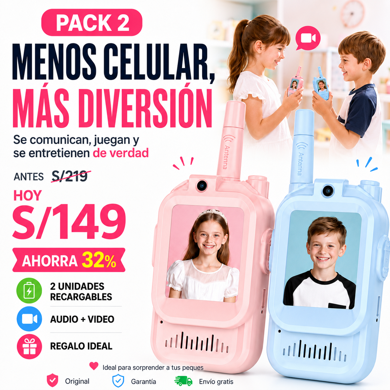 Video Walkie Talkie Videollamada Niños 2 Unidades 🎁