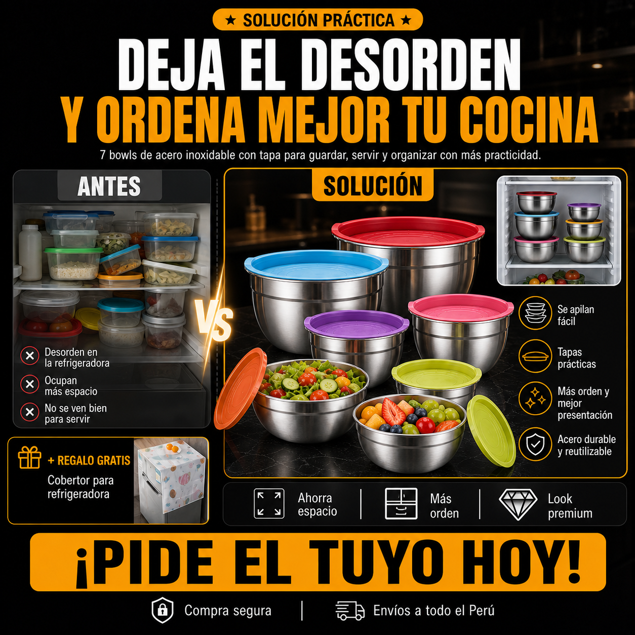 Set de 7 Bowls Acero Premium + Regalo 🎁